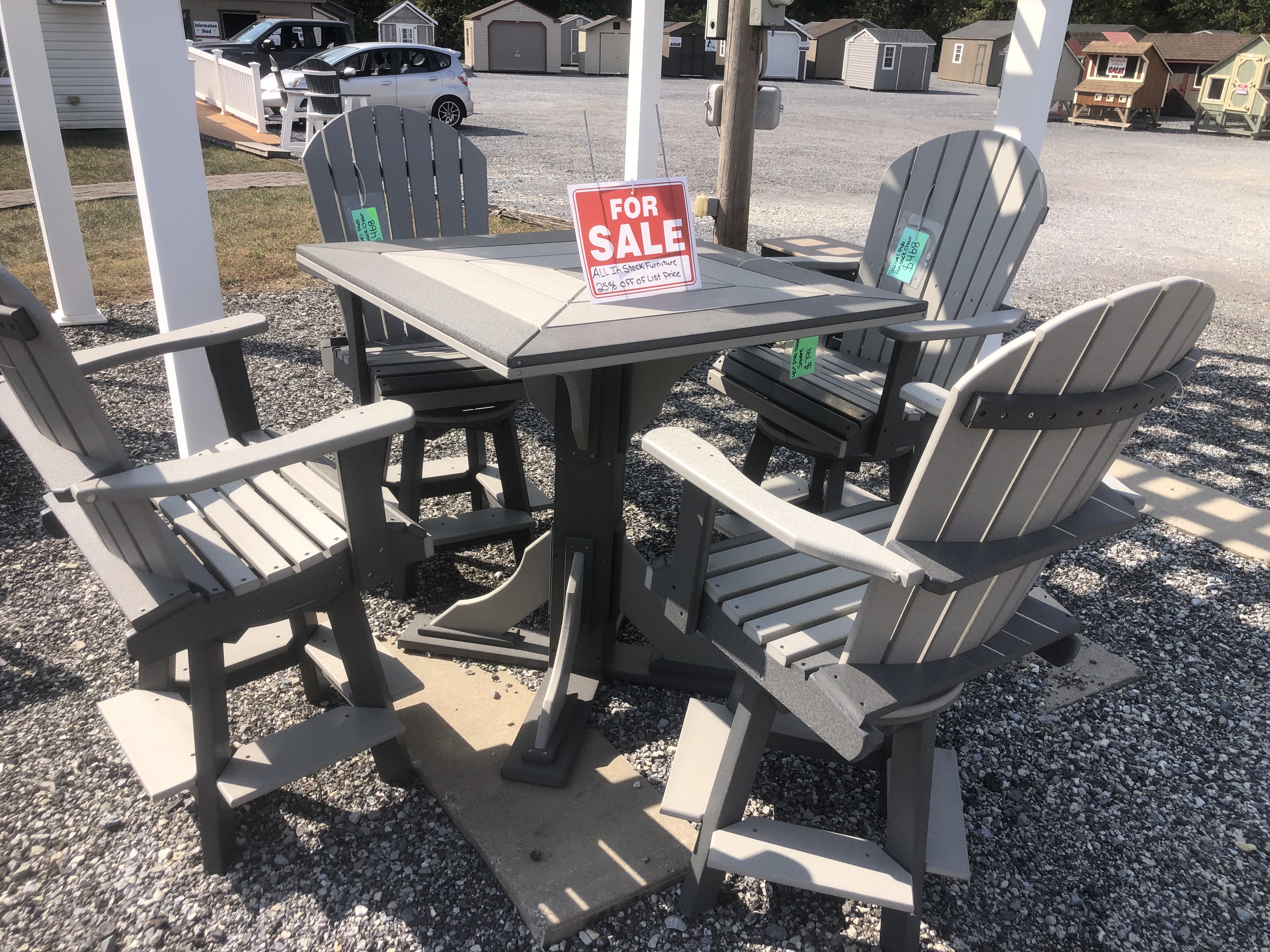 40" square pub table with 4 fan back swivel pub chairs