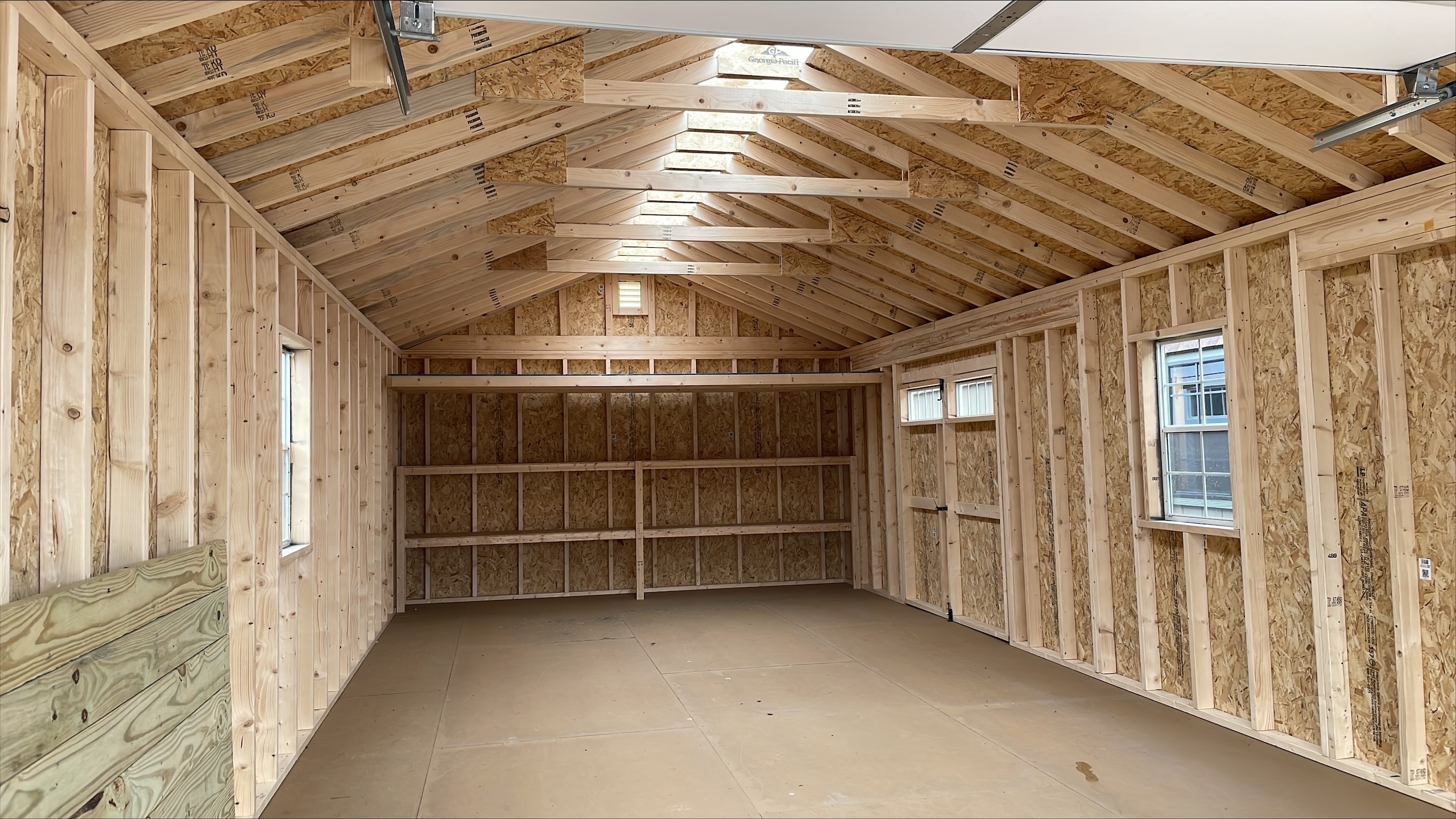 14x32 Peak Garage w Loft, Shelves and Clear Ridge Cap