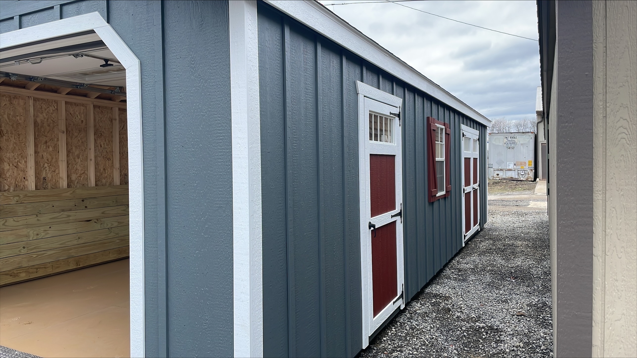 14x32 Peak Garage w Loft, Shelves and Clear Ridge Cap