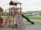 Busy Base Camp Play Set in Woodgrain Brown Vinyl with Green Slides and Swings